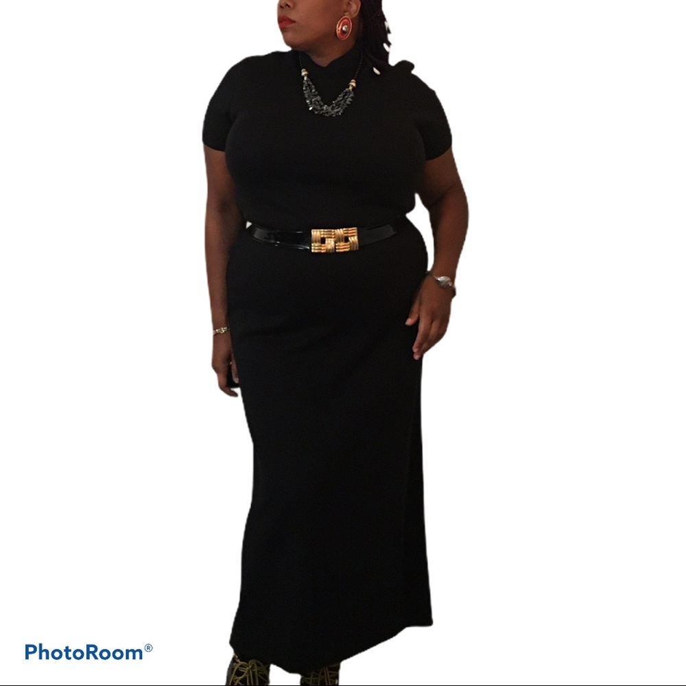 Black Maxi Turtleneck Knitted Dress
